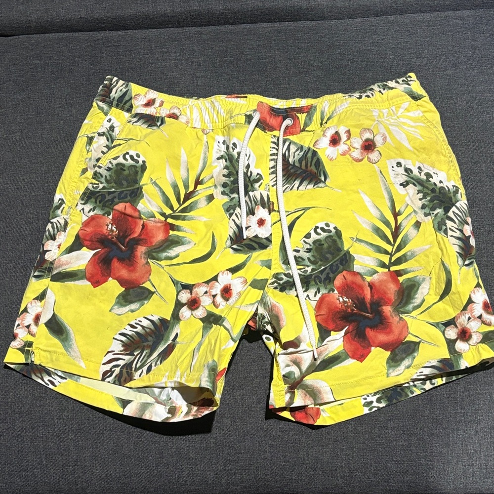 J. Crew Yellow Floral Swim Trunks